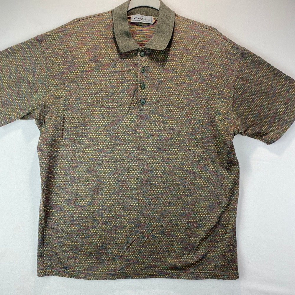 VTG Mondo di Marco Textured Knit Polo Mens L Multi-color Made in Italy Retro 90s
